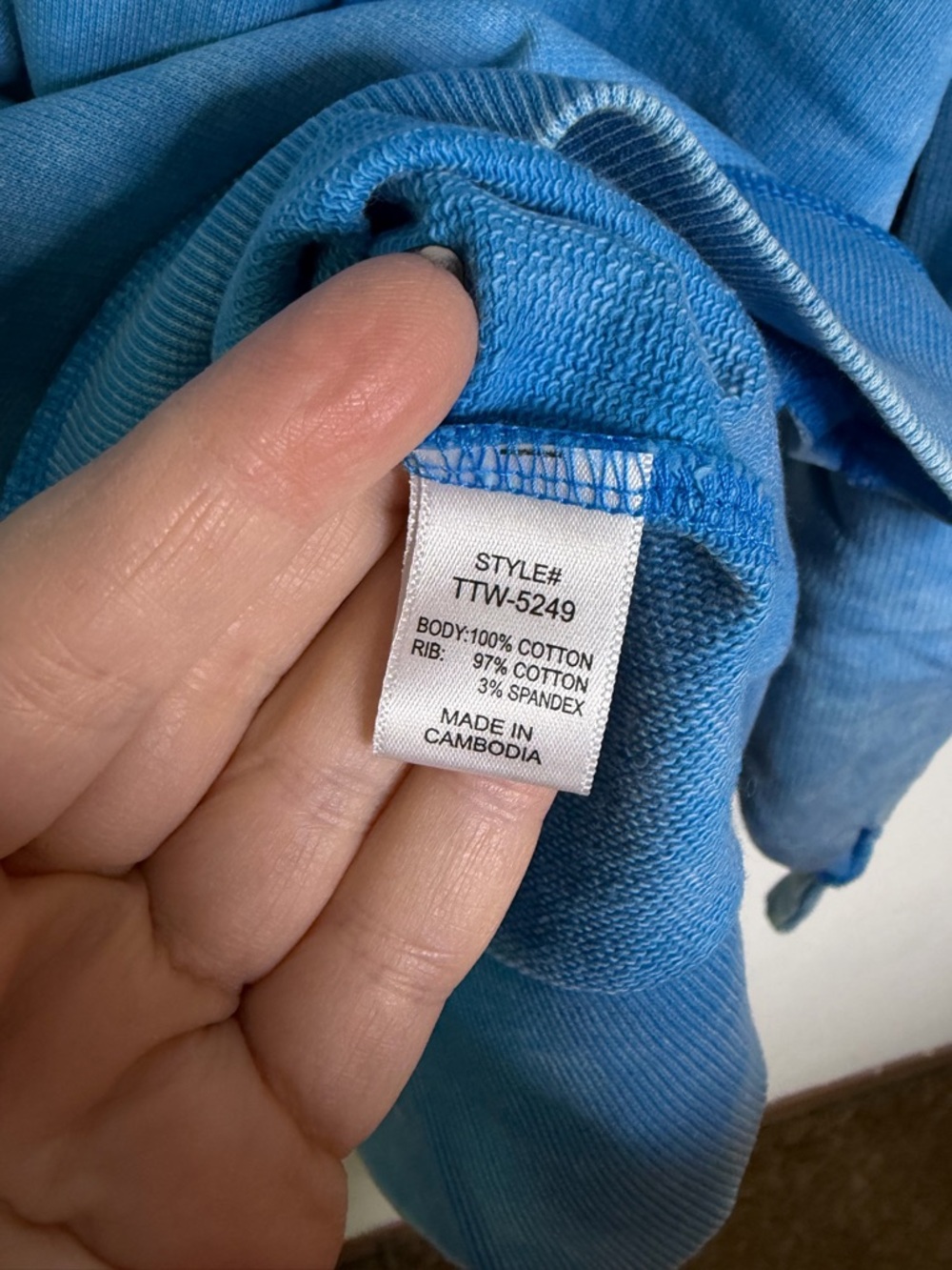 100% cotton Light Blue Mineral acid Wash Oversized Sweatshirt French Terry S/M - Picture 4 of 5